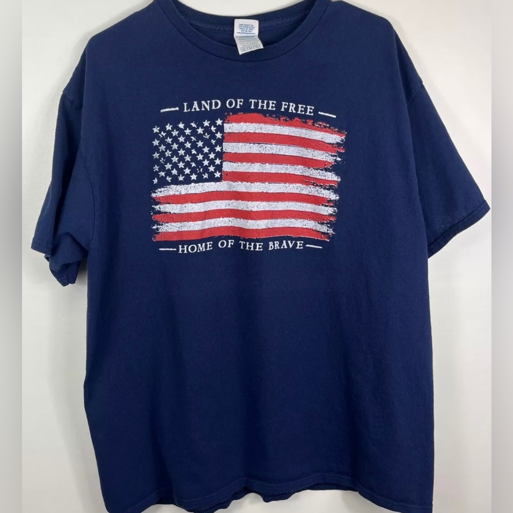 Patriotic Land Of The Free Flag TShirt Home Of The Brave Patriot Navy Blue Sz XL
